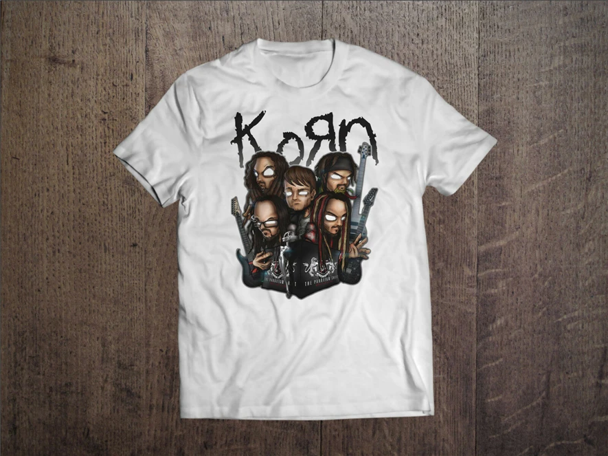 Группа Korn мужская белая футболка с металлическим ремешком вентилятор Футболка