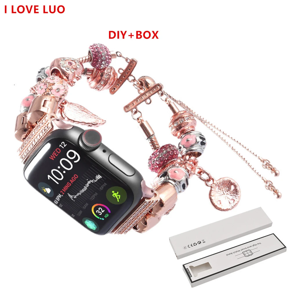 Diy Strap For Apple Watch Band 40mm 44mm 42mm 38mm Women Manual Charm Bracelet Iwatch Series 5 4 3 2 38 40 42 44 Mm Box Watchbands Aliexpress