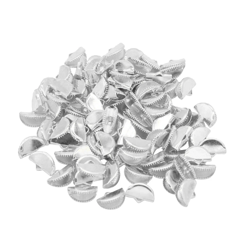 Silver 100 шт Золотой/Серебряный полукруглый ленточный зажим конец шнур с зажимом концы с петлей материал для изготовления украшений, 2 цвета - Цвет: Silver