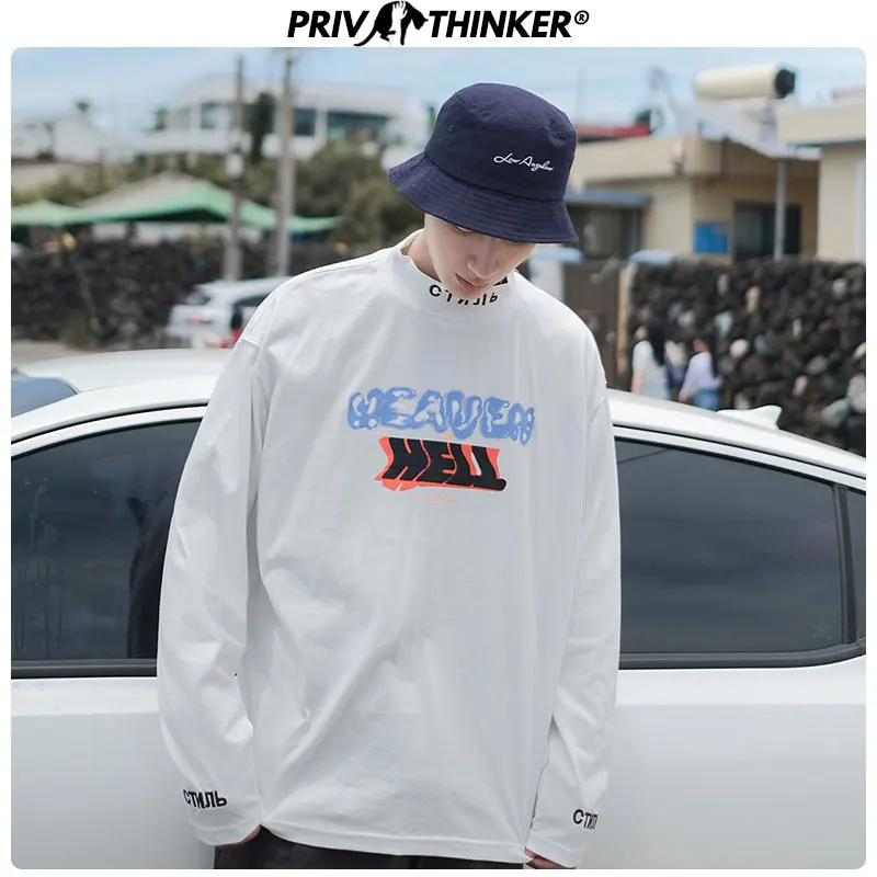 Privathinker мужские футболки с принтом в уличном стиле, мужские футболки из хлопка с круглым вырезом, мужские корейские футболки Harajuku с длинным рукавом, одежда