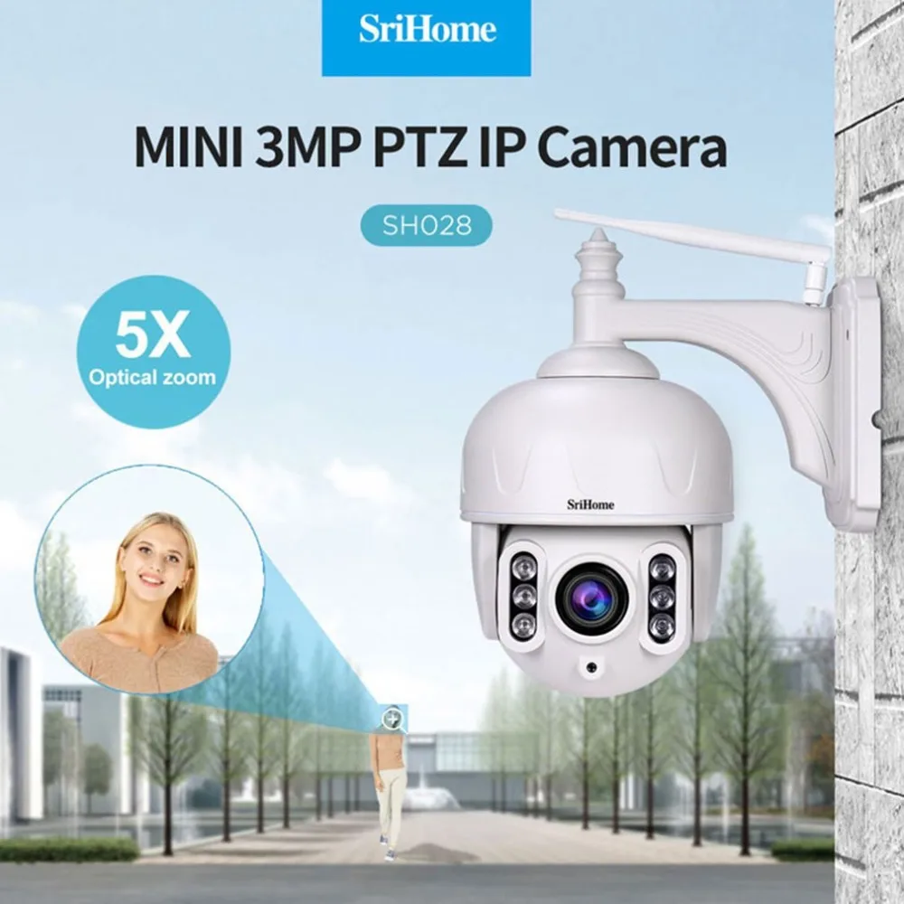 SH028 3.0MP Открытый IP Камера Водонепроницаемый 5X Оптический зум, Wi-Fi, Камера 360 P2P 2-полосная аудио Беспроводной видеонаблюдения PTZ