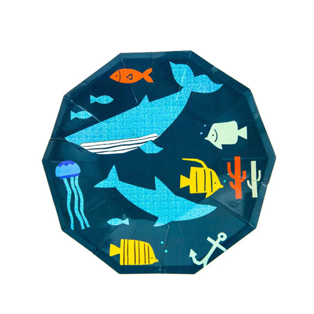 Ocean big fish plate shark pattern 9 inch ten-sided hot party tableware | Дом и сад