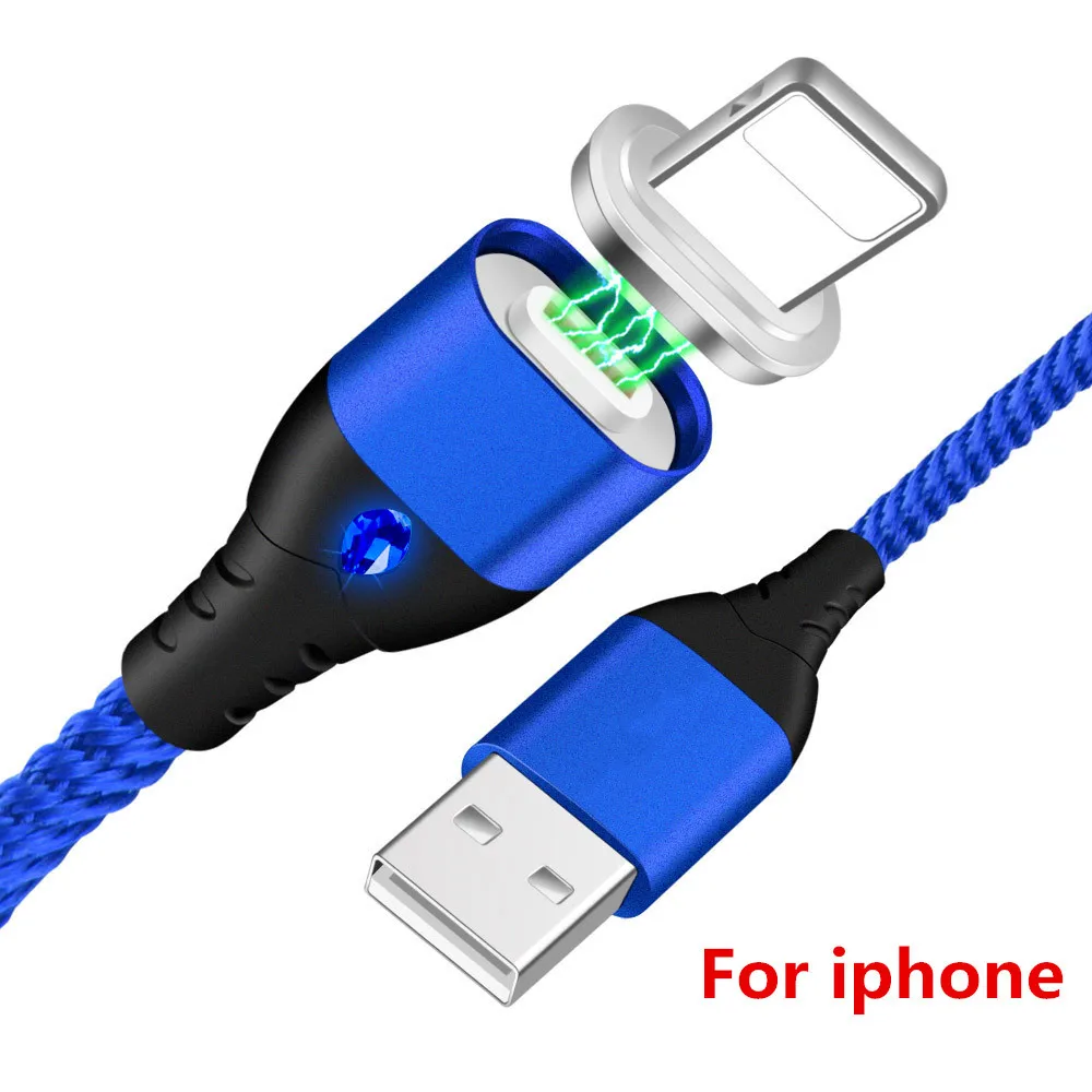 5А USB Магнитный кабель супер быстрая зарядка кабель для передачи данных usb type C кабель со светодиодной подсветкой для iPhone 11 8 Xiaomi huawei Android Phone 1 м - Цвет: Blue For iPhone