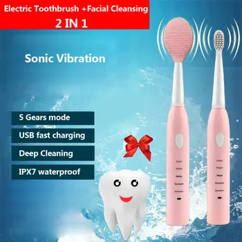

Powerful Ultrasonic Sonic Electric Toothbrush USB Charge Rechargeable Tooth Brushes Face Cleansing Brush Washable Replacement