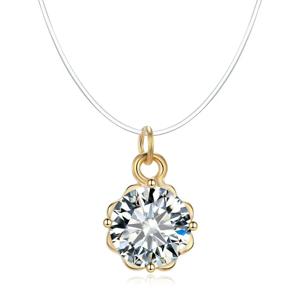 Модное прозрачное ожерелье в форме капли, серебряная невидимая цепочка, ожерелье с подвеской, стразы, колье - Окраска металла: 7
