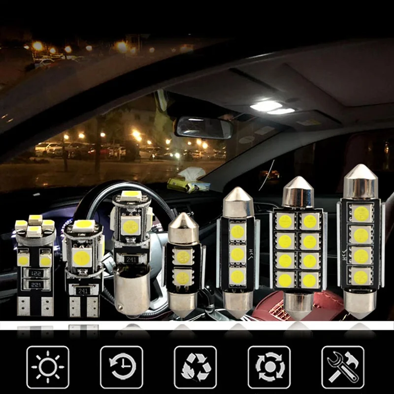 

Car Interior Dome Ceiling Decoration Instrument Reading Lights Trunk License Plate Lamps 23 Pcs/Set T10 5050 w5w LED Light Bulbs