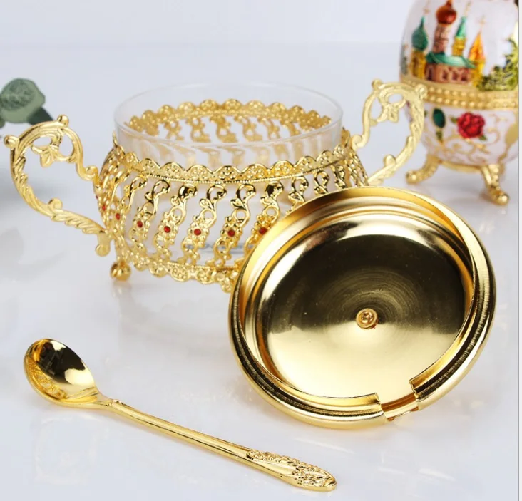 wedding kitchen European kitchen bottle glass pot High-end seasoning sugar seasoning box seasoning bottle glass alloy