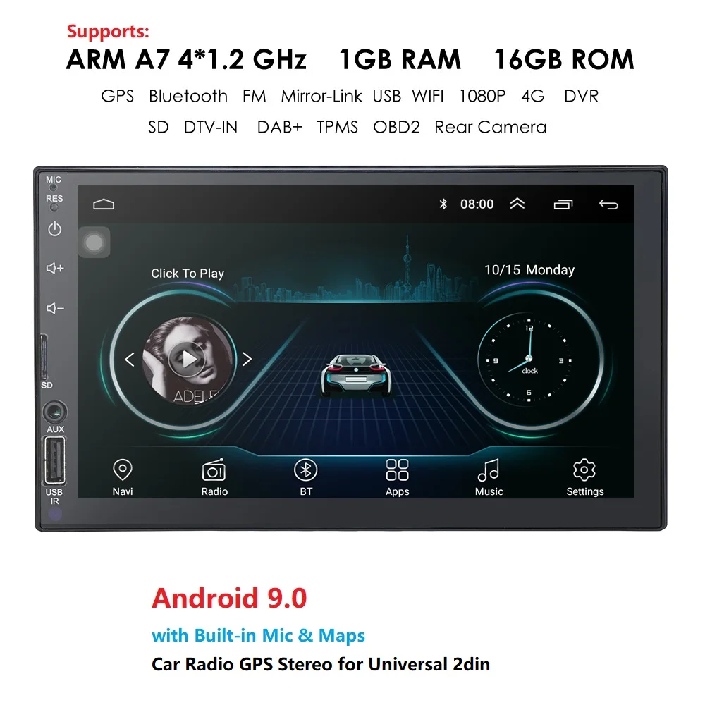 

2din Car Radio 7" Android Car Multimedia Player GPS Wifi Autoradio Bluetooth FM Mirrorlink SWC DVR OBD Tape Recorder With Camera