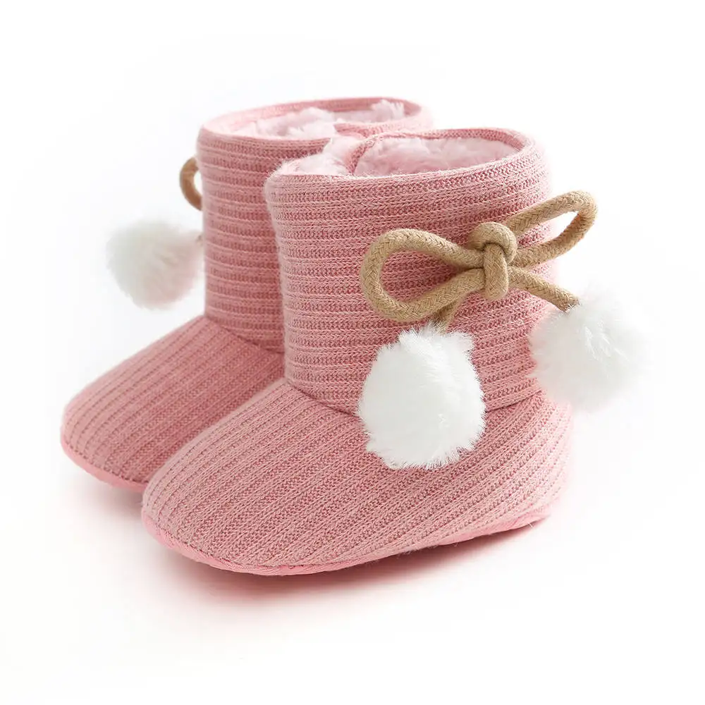 Ботинки для девочек; детская обувь; вязаные ботинки на меху; короткие теплые мягкие зимние ботинки; 0-18 месяцев