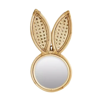 

Wall-Mounted Mirror Rattan with Makeup Mirror Handmade Decoration Rabbit Ear Mirror Home Decoration