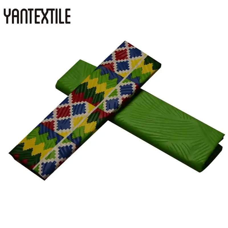 

YANTEXTILE Green African Ankara Fabrics Guaranteed Real Wax Ghana Kente Fabric Tissu Africain Nigeria African Fabric 2+2 Yards