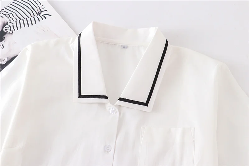 New Short Sleeve Sailor Suit Shirt JK Uniform Basic Tops Sweet Japanese School Dress For Grils High Waist Tops Work Clothes