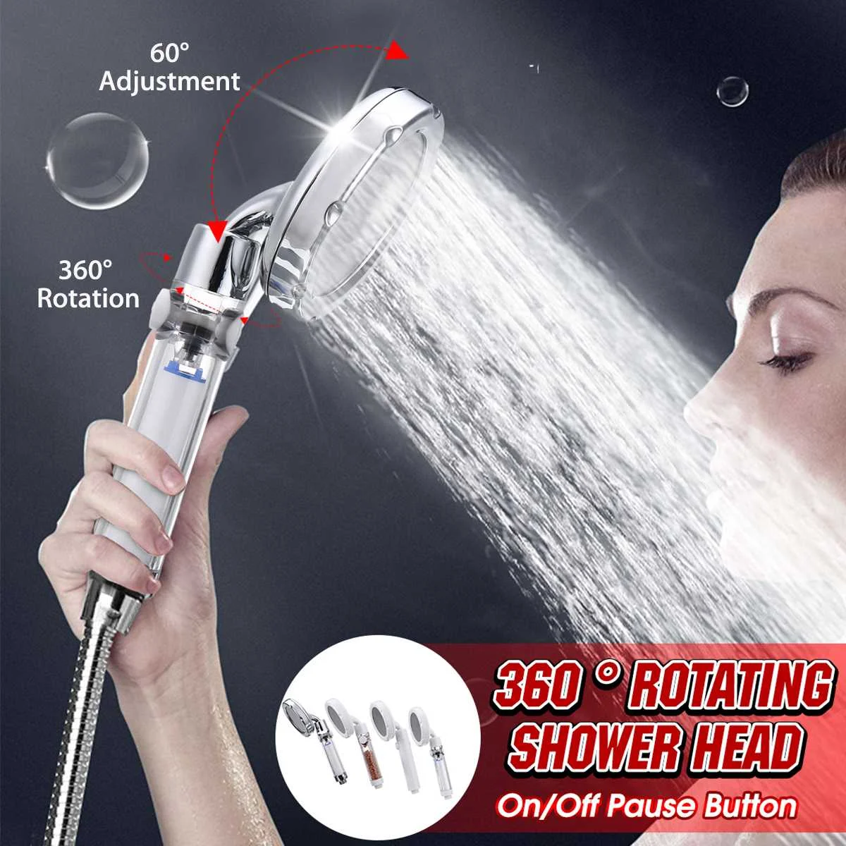 

Multifunction Handheld Shower Head 360 Degrees Rotatable Adjustable Pressure Boost Bathroom Rainfall Sprinkler Built-in Filte