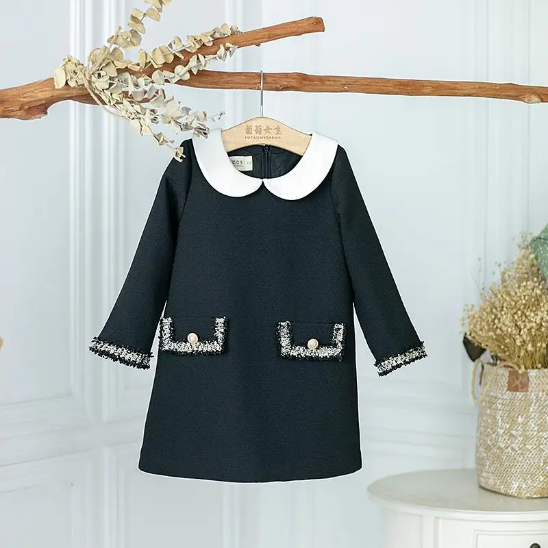 Черное платье для мамы и дочки Vestidos, платья с длинными рукавами для мамы и дочки, Одинаковая одежда для мамы и дочки одежда для всей семьи J291