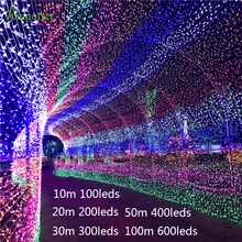 Праздничный светодиодный Рождественский светильник s для улицы, 100 м, 50 м, 30 м, 20 м, 10 м, светодиодный светильник-Гирлянда для вечерние, праздничные, свадебные, сказочные гирлянды