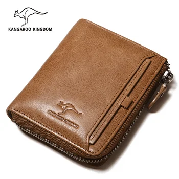 

KANGAROO KINGDOM brand men wallets genuine leather vintage male small zipper purse wallet with ID credit card holder