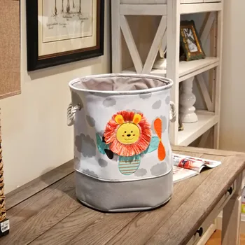 

New Lion Giraffe Cartoon Canvas Storage Basket For Toys Child Folding Laundry Basket Dirty Clothes Organizer 1PC