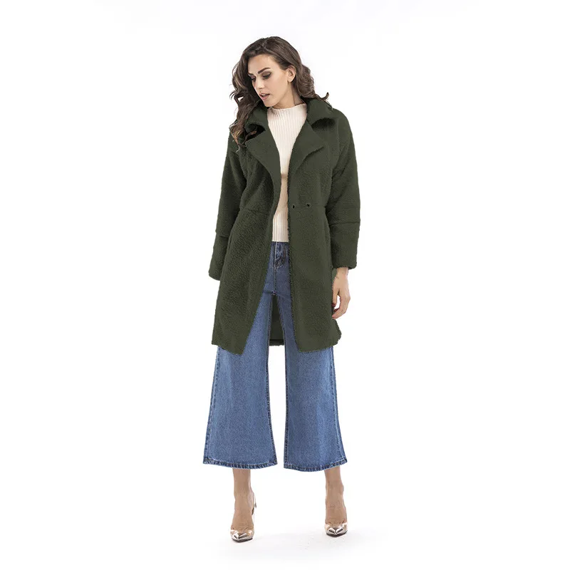 Длинные пальто флисовые куртки зимнее теплое плюшевое Пальто Кардиган деловой пикантный Женский шерстяной смешанный полный верх пальто - Цвет: army green