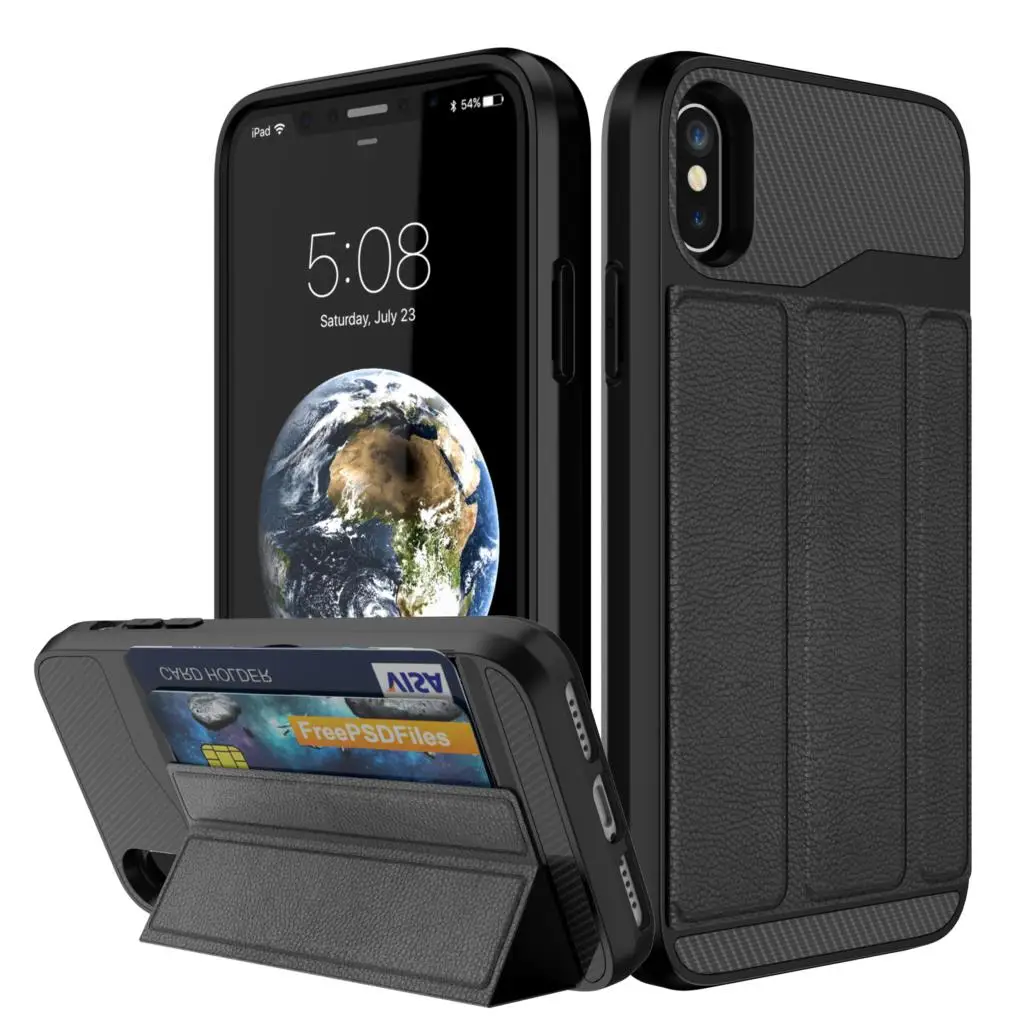 Чехол-Кошелек для IPhone X XS Max XR 6 7 8 6s Plus с защитой от падения в стиле милитари, откидной кожаный чехол, слот для карт, держатель с подставкой - Цвет: Black
