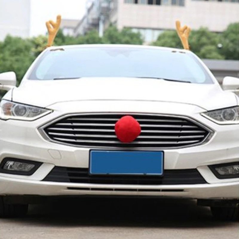 Рождественский автомобиль оленьи рога украшения, автомобиль рождественские украшения авто украшения комплект с колокольчиками рудолф олень и ре