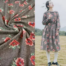 Половина метра большой красный цветочный принт хлопок вельвет ткань для осень зима ретро платье рубашка пальто Брюки материал T947