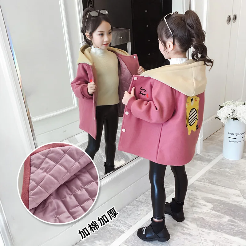 Puckcovi/шерстяное пальто для девочек; Ropa nina invierno; зимнее пальто с капюшоном; Модное Длинное Пальто из полиэстера