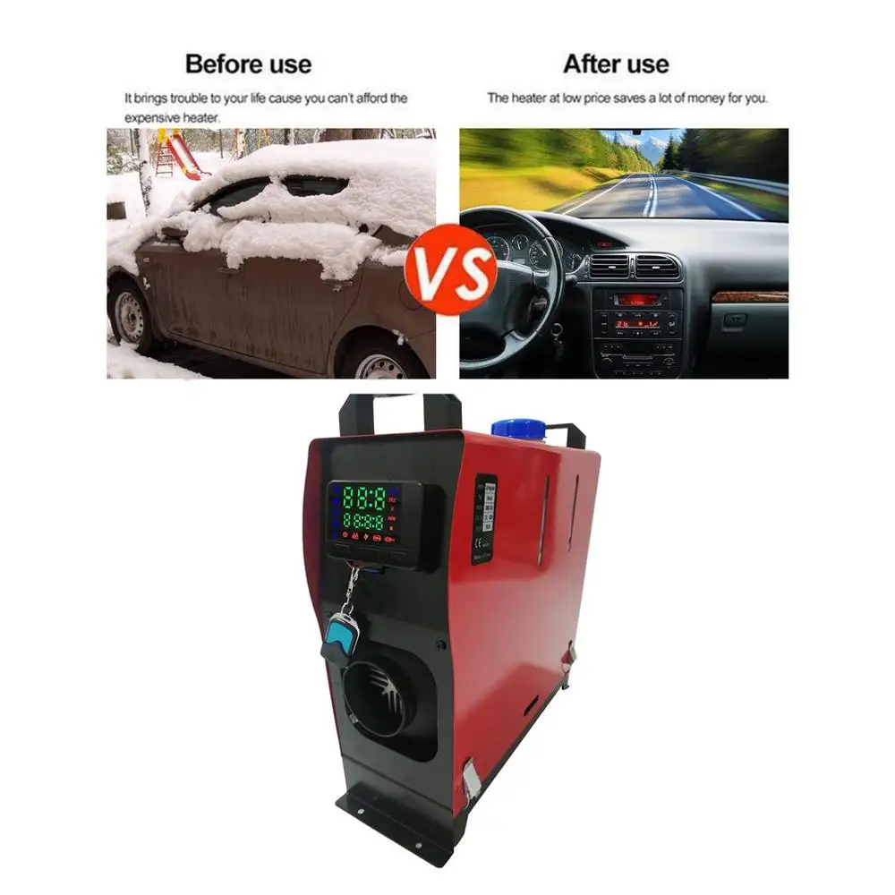 Новая распродажа моделей 12V Красный одной машине 5KW Нагреватель черный ЖК-дисплей с пультом дистанционного управления Управление