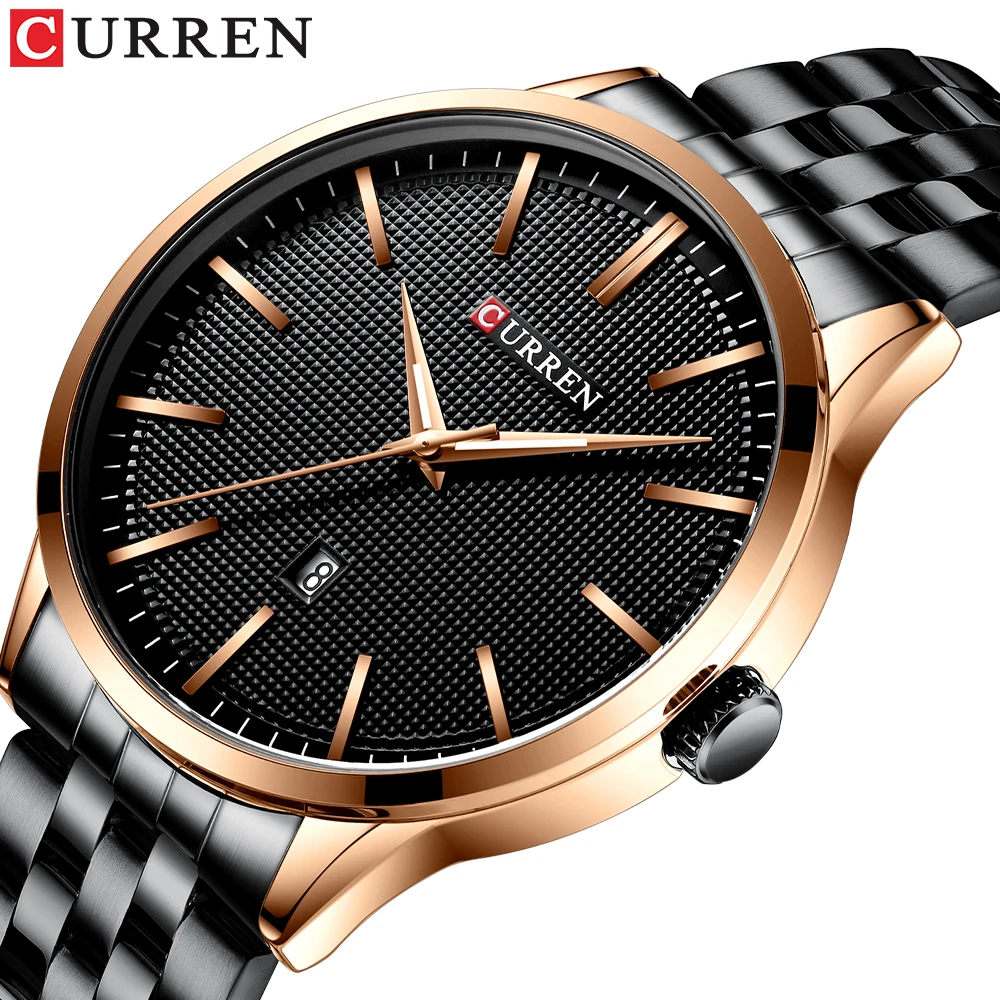 

CURREN Mens Watch 2019 Stylish Business Male Wristwatch Black Stainless Steel Rose Gold Dial Calendar Waterproof Erkek Kol Saati