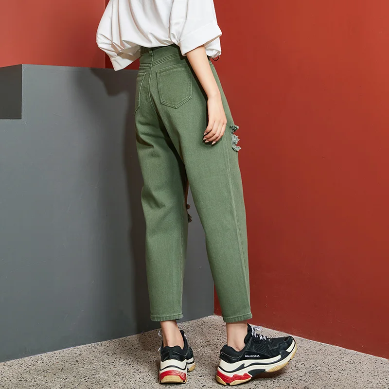 Женские свободные джинсы LEIJIJEANS, модные рваные джинсы с высокой посадкой большого размера, популярная модель трех цветов на выбор
