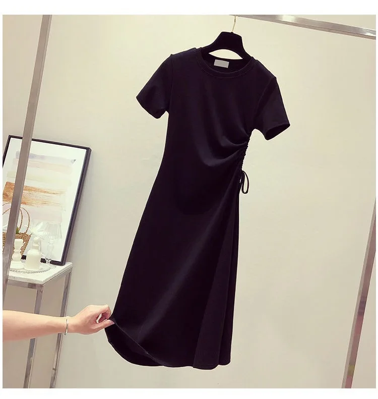 

Candy-Colored Dress Summer 2019 New Style INS Waist Hugging Slimming Drawstring Western Style Korean-style Students T-shirt Dres