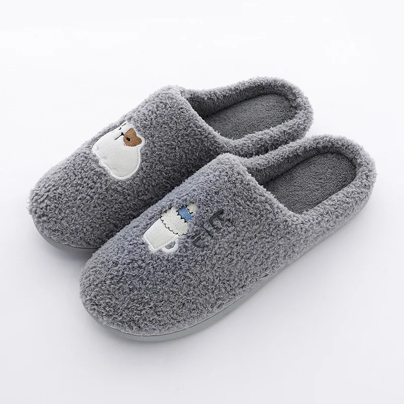 gray Женские домашние тапочки с героями мультфильмов; Мягкие плюшевые домашние хлопковые шлепанцы для влюбленных; зимняя обувь; теплые домашние тапочки для мужчин и женщин; SH08161 - Цвет: gray