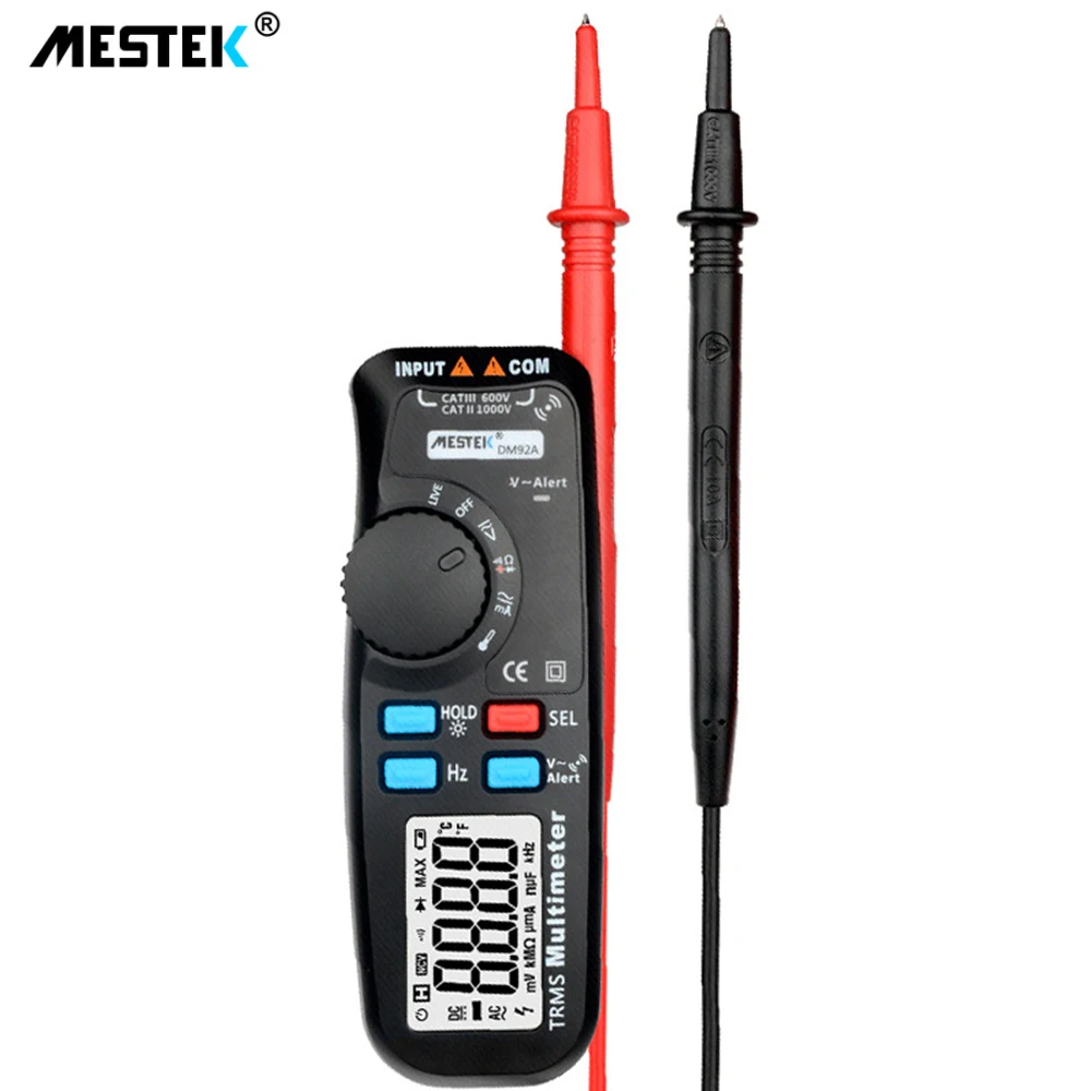 

MESTEK Mini Multimeter Auto Range 6000 Counts One-Handed Operation Anti-Burn Pocket Multi Meter Capacitance Temperature Measure