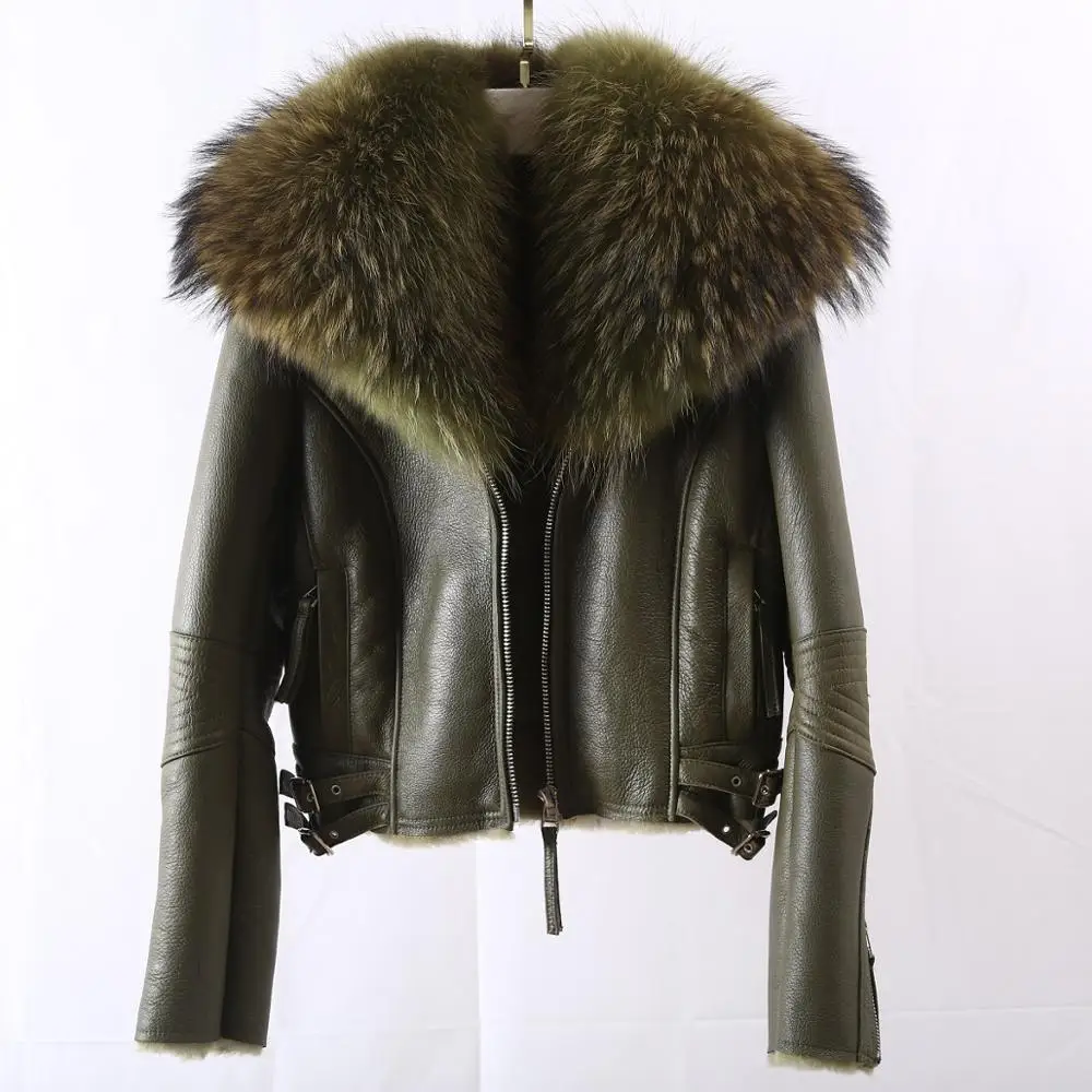 new winter jacket real fur coat Whole skin fox fur collar Genuine Leather Lamb fur fur coat woman's clothing short coat