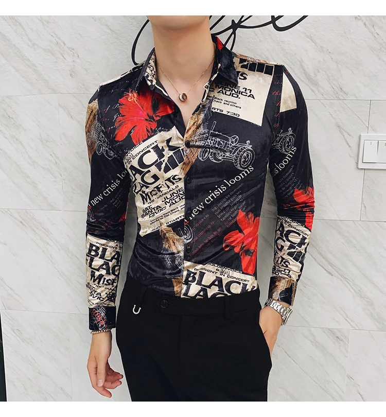 4XL Плюс Размер Мужская одежда бархатные рубашки мужские рубашки в британском стиле мужские шорты с цветочным принтом зауженный крой, для