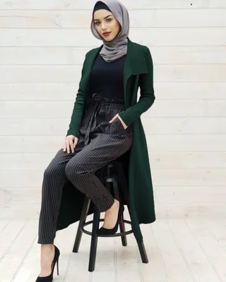 Green coat Мусульманские женщины абайя вязать Дубай турецкий кардиган пальто кимоно открытый мусульманский арабский хиджаб платье Длинная блузка солидислам одежда - Цвет: Green coat
