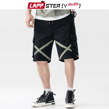 

LAPPSTER-Youth Men Cross Cargo Shorts Summer Japanese Streetwear 2020 Couple Korean Fashions Hip Hop Sweatshorts Jogger Shorts