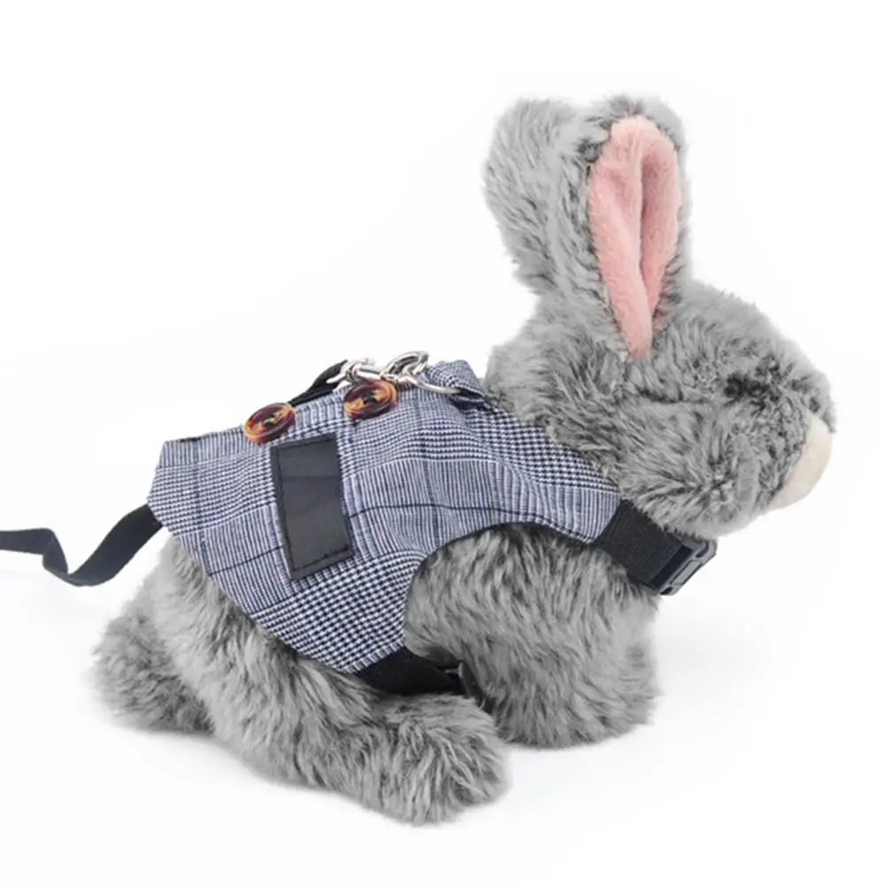 Small Pet Rabbit Plaid Suit Harness Clothes Vest Chest Strap Leash