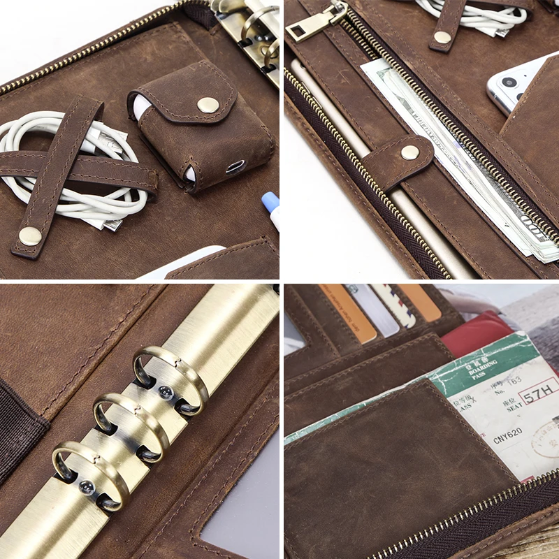 Папка из натуральной кожи B5 Binder Padfolio портфель на молнии для письма документов и блокнот Чехол для iPad Pro 10,5 10,2 11 Air 2