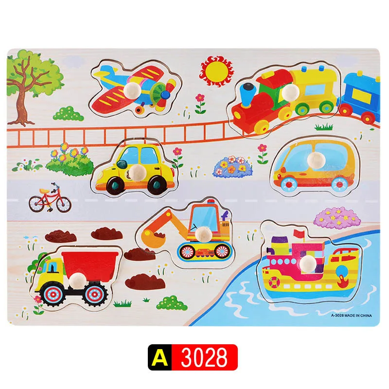 Big Size Baby Montessori Wooden Puzzle Hand Grab Board Set Educational Toys Infantil Cartoon number letter Math Puzzle kids Gift 9