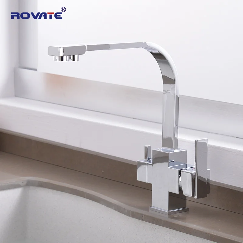 Kitchen Faucet Mixer Deck-Mounted ROVATE-FILTER Water-Sinks Tap-Chrome Single-Hole Cold