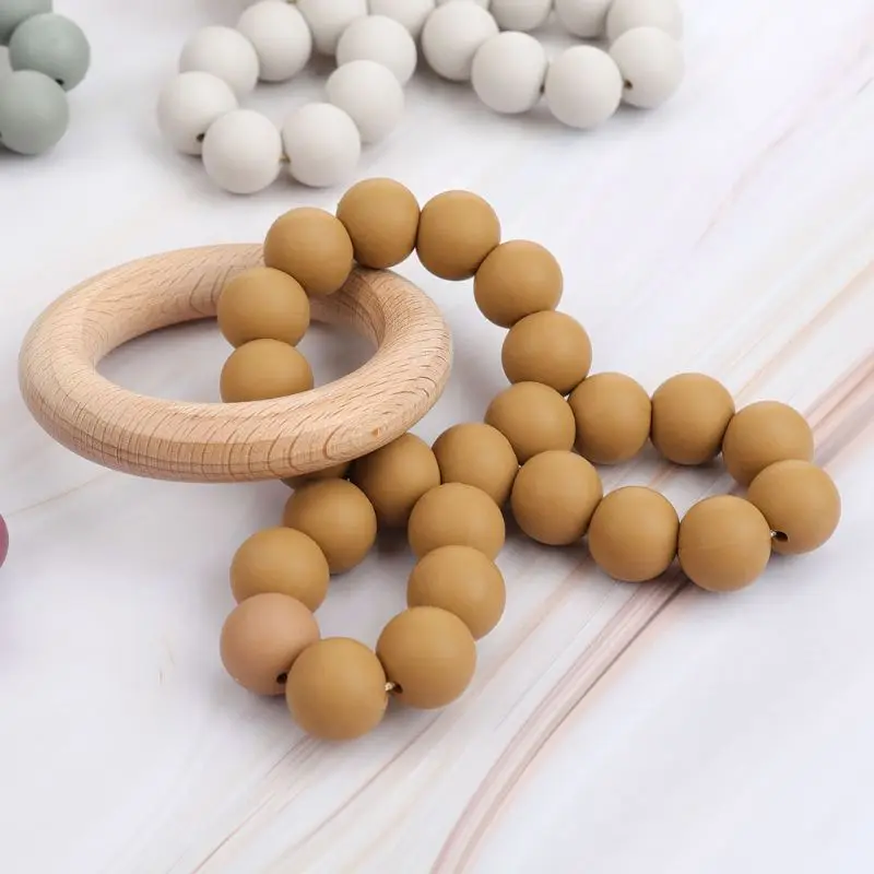 Baby Bunny Ear безопасный Прорезыватель для зубов органический Деревянный& BPA-Free Силиконовые бусы для прорезывания зубов игрушка для душа подарок