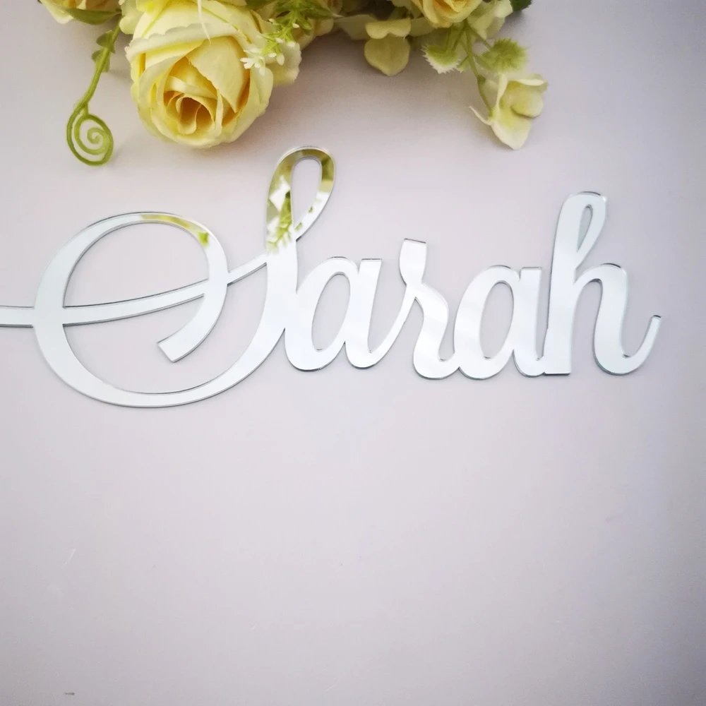 Personalized Baby Shower mirror gold Name Signs,Custom Children Name Color Acrylic Letters,Wall silver Names sign decor (2)
