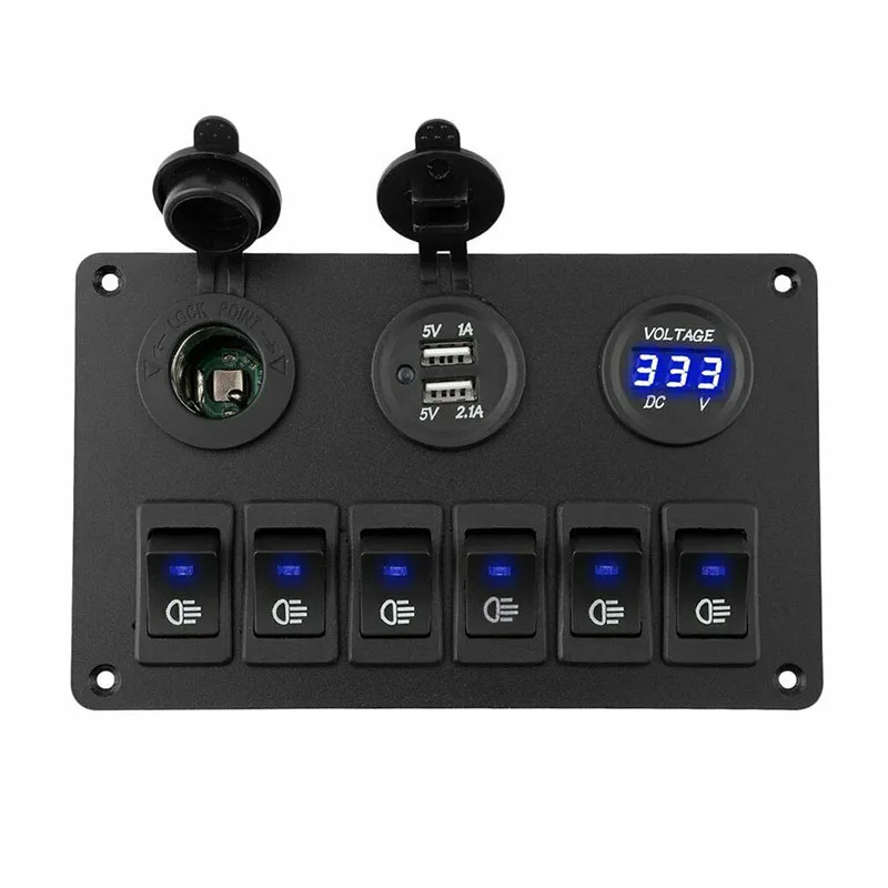 6 Gang LED Car Switch Panel 12V 24V Circuit Breakers Overload Protect Boat Rocker Control Set | Автомобили и мотоциклы