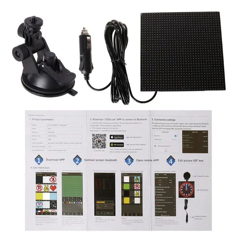 

Full Color Car LED Display Screen Wireless Bluetooth App Control Scrolling LED Sign Driving instruction Picture GIF Light