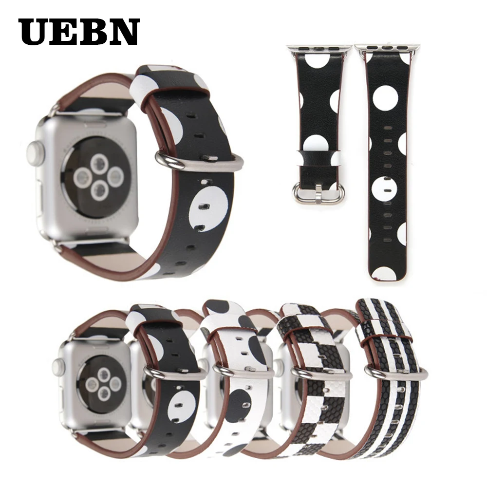 Ремешок UEBN кожаный для apple watch 38 42 40 44 мм классический браслет с пряжкой iwatch series 4 3 2