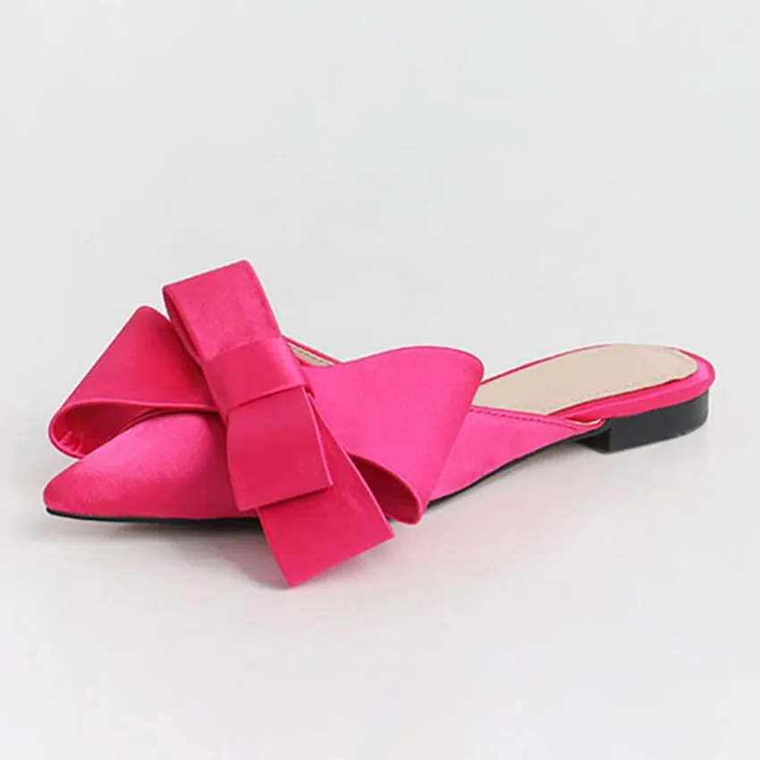 

Pointed Closed Toed Summer Autumn Women Slippers Solid Butterfly Knot Fashion Ladies Shoes Flat With Semi Slides