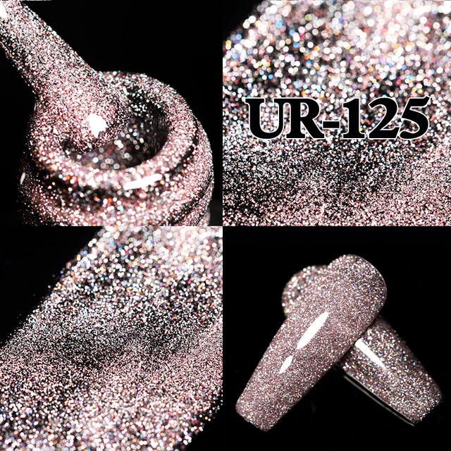 UR SUGAR 7.5ml Pink Reflective Glitter Gel Nail Polish Silver Purple Sequins Soak Off UV Gel Nail Art Manicuring Nail Gel Reflective-125