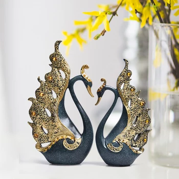 

European Couple Swan Figurines Decor Wedding Gifts Living Room Desktop Ornaments