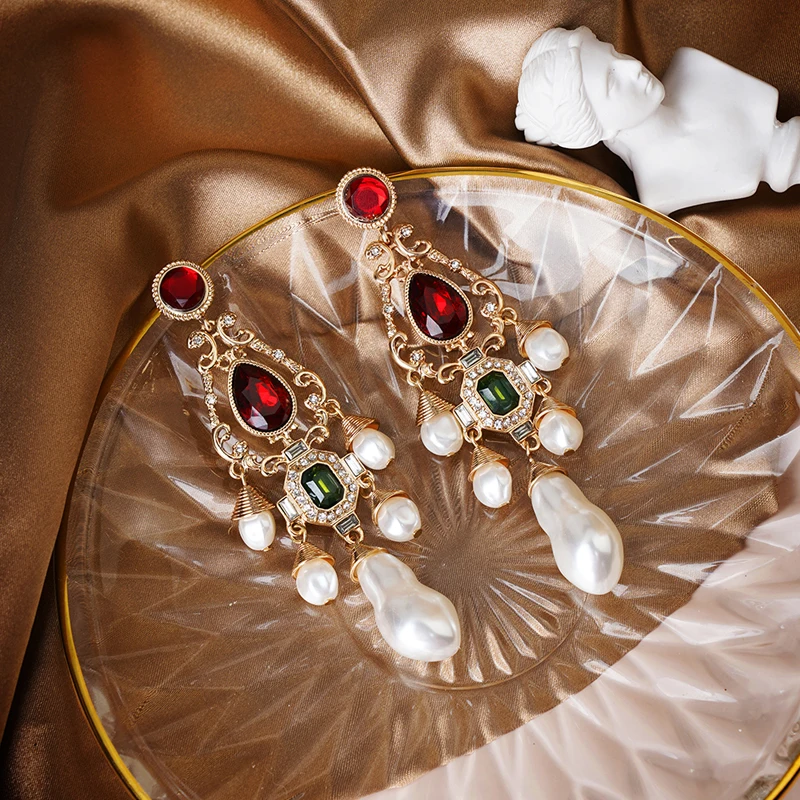 Luxury White Pearls Earrings Chunky Geo Glass Statement Pendant Stud Earring long women jewlery wedding accessories - Image 5