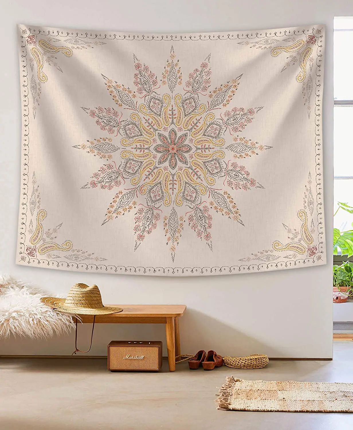 Boho Wall Hanging Floral Tapestry India Mandala Macrame Home Decor Aesthetic Room Mural